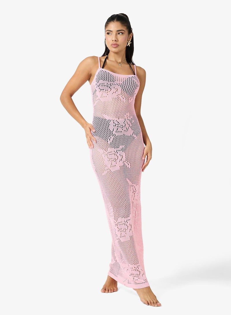 جينجر فستان شاطئ كروشيه شفاف بحمالات - Image 1